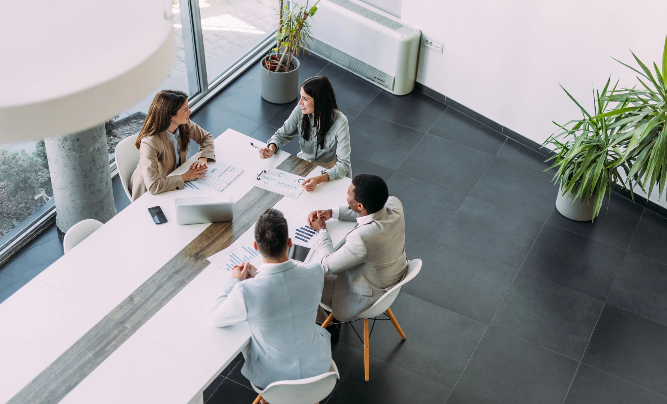 Creative team collaborating in a modern workspace